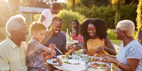 Black family picnic with healthy foods