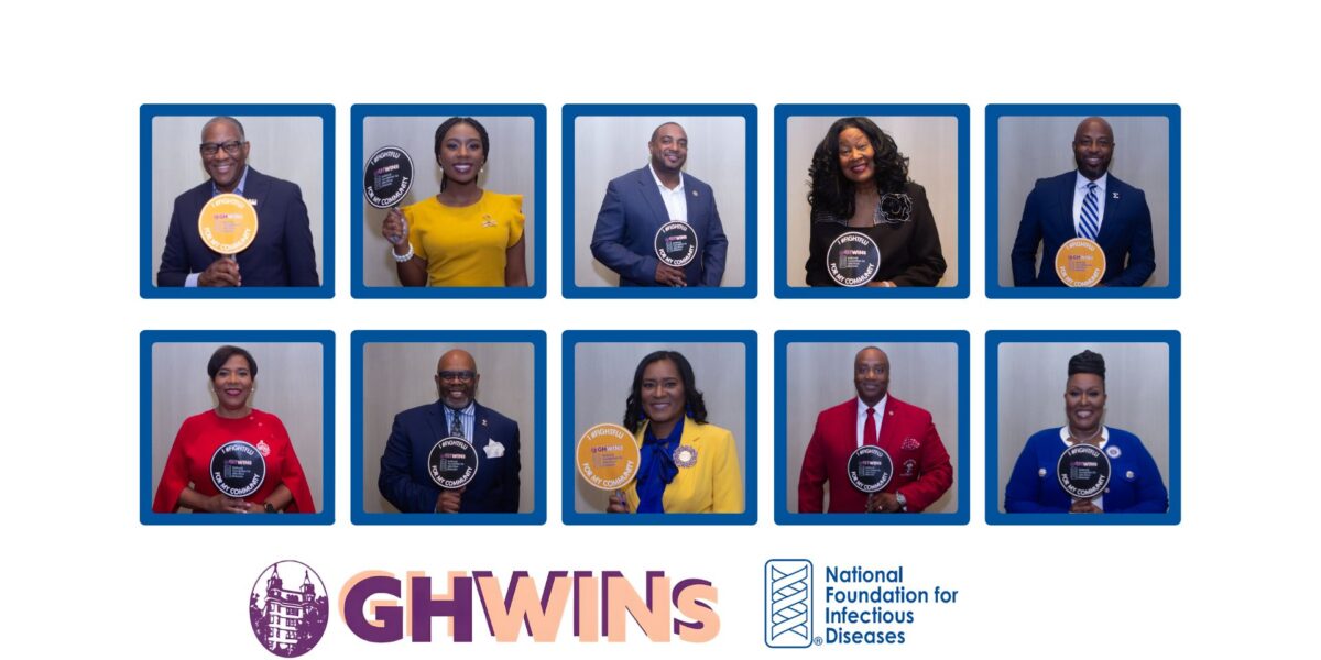 Collage of NCNW leaders holding NFID #FightFlu paddles to promote annual flu vaccination