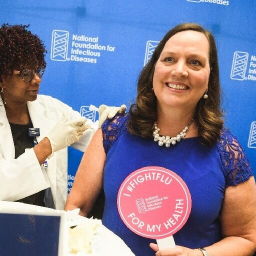 Patricia A. Stinchfield, RN, receiving her vaccine